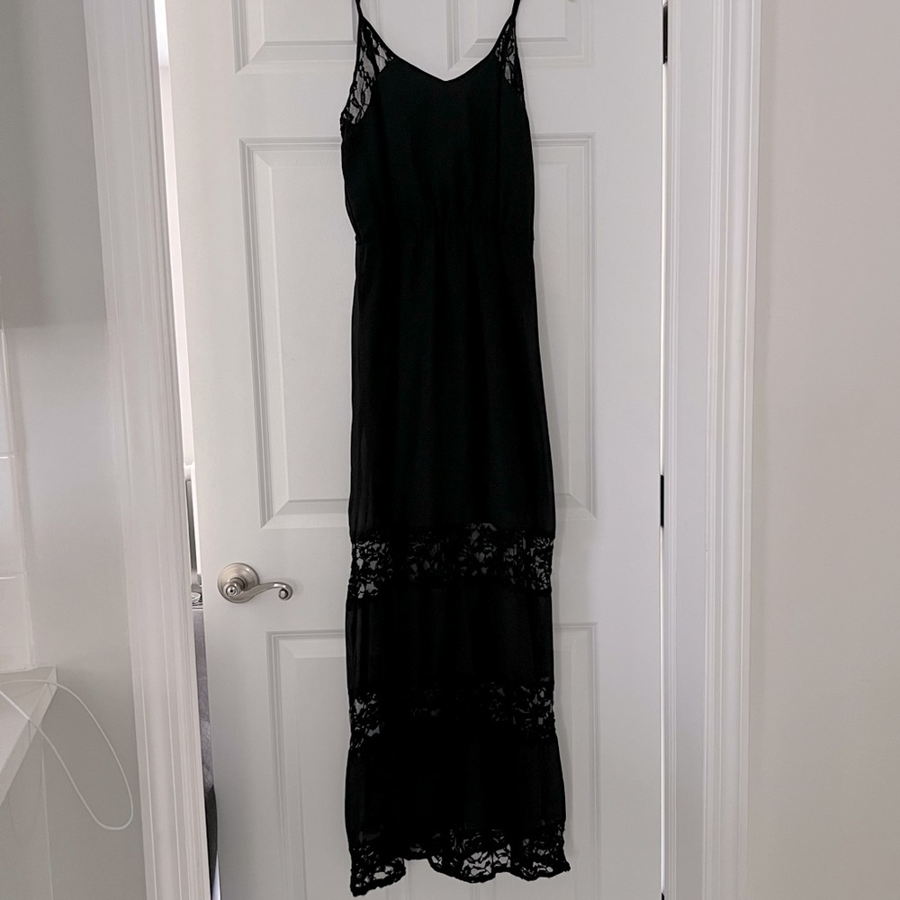 Wet Seal Black Lace Boho Maxi Dress with Adjustable Straps | Size M